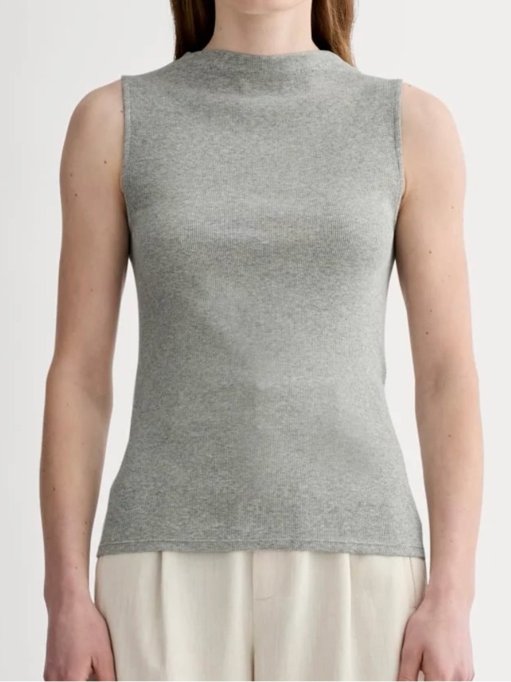 Everlane Luxe Rib Funnel Neck Tank Top - heather grey - S